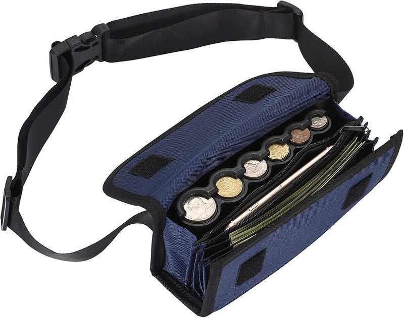 BSTKEY US Coin Holder Coin Dispenser, Fanny Pack with Banknote Waiters Purse Coin Sorter Coin Organizer, Coin Storage Bag with Belt for Waitress Server Collector Cashier Change （Navy） - Image 1
